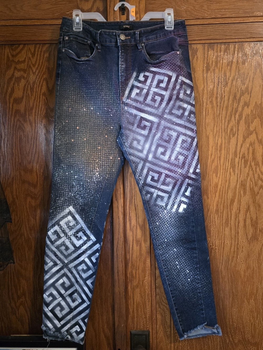 HANDCRAFTED Upcycled Abstract Denim Jeans HANDPAINTED Streetwear Pants Size 31